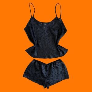 90's vintage black chiffon floral 2pc pajama lingerie set MEDIUM cinema étoile